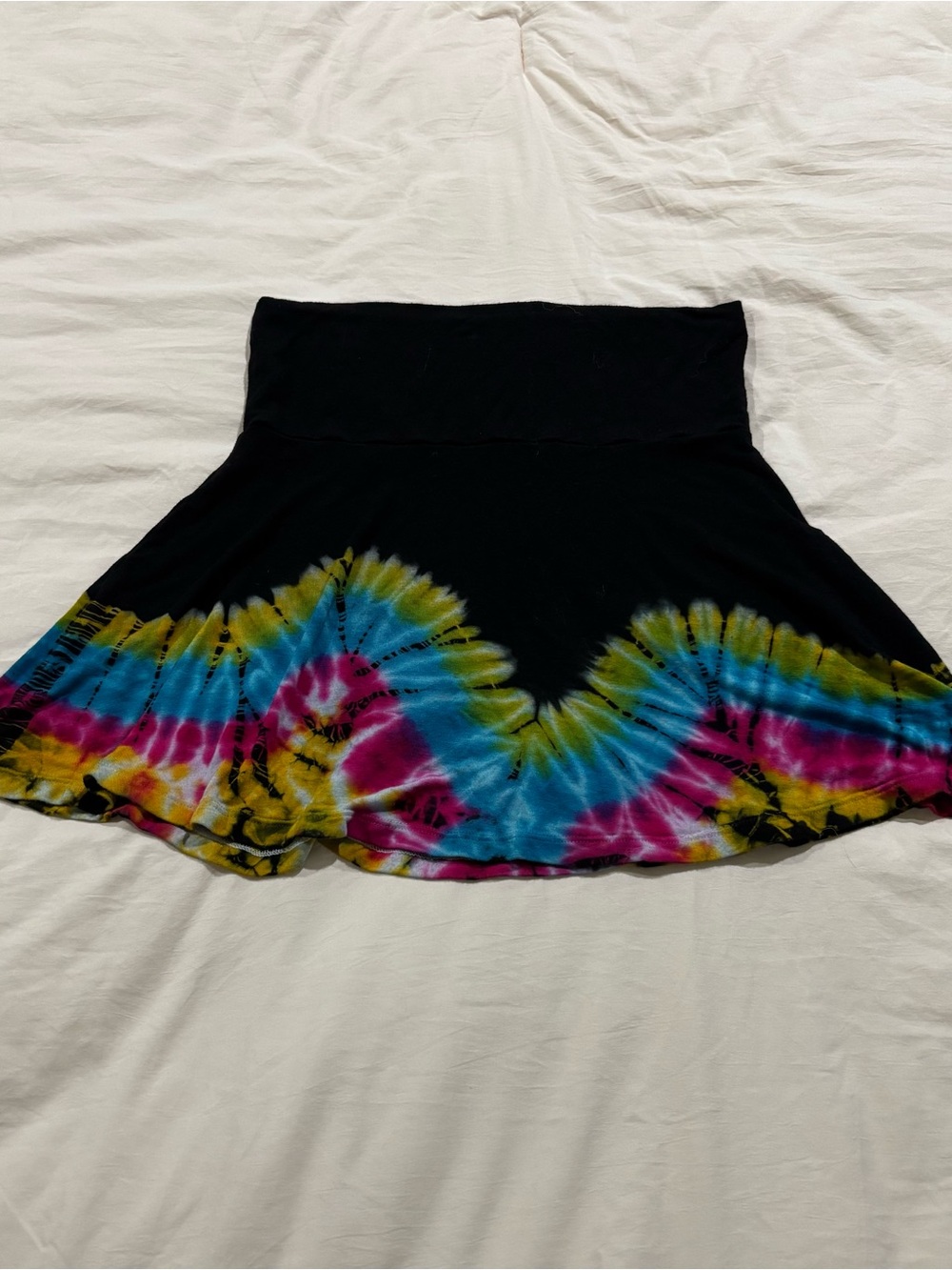 Black Tie-Dye Circle Skirt with Blue, Yellow & Pink Hem